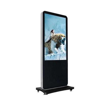 کیوسک طبقه تبلیغاتی LCD قابل حمل 55 اینچی با چرخ و دوربین